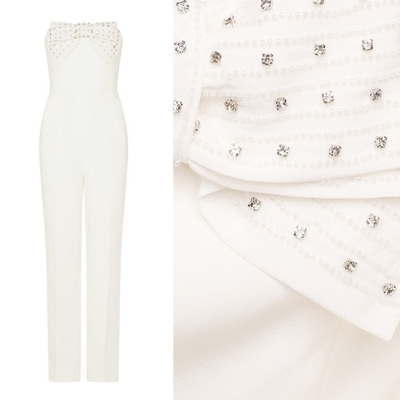 NWT SALONI Sabine Embellished Bow Cady Jumpsuit In Ivory - Picture 14 of 15